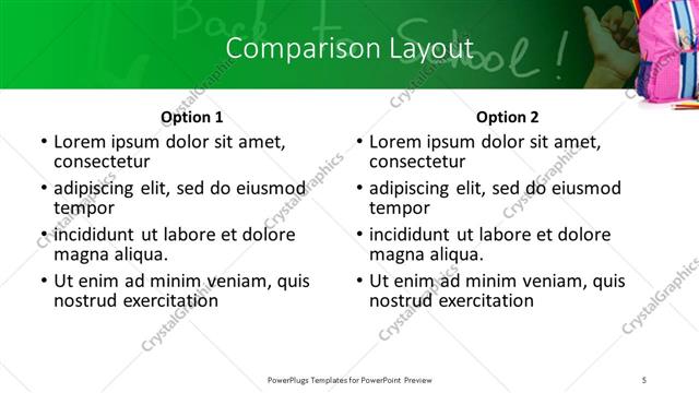 Comparison presentation slide layout