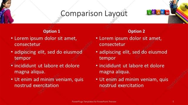 Comparison presentation slide layout
