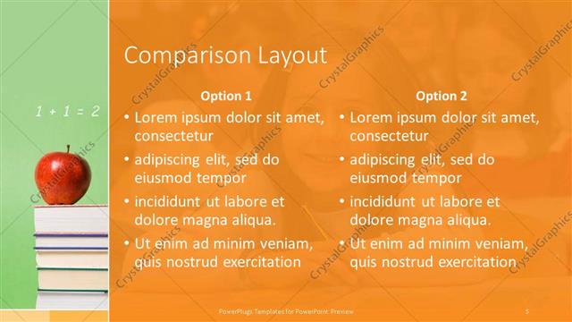 Comparison presentation slide layout