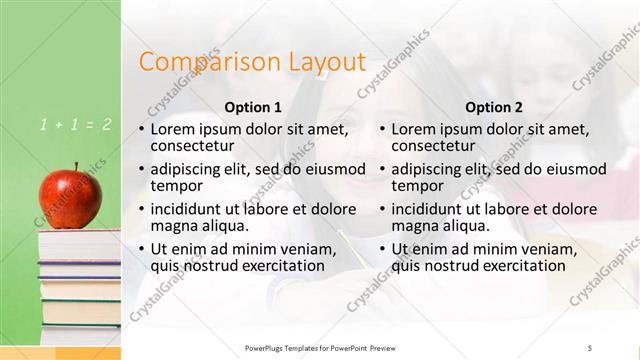 Comparison presentation slide layout