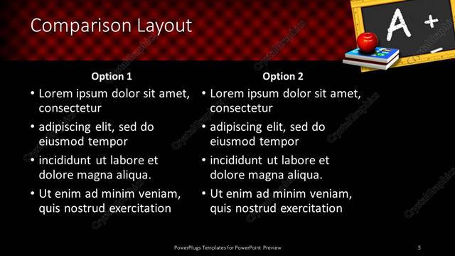 Comparison presentation slide layout