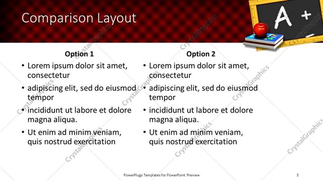 Comparison presentation slide layout