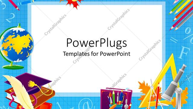  Presentation with school - School related items spread on a light blue squared background with school symbols, letters and numbers