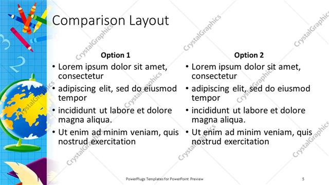 Comparison presentation slide layout