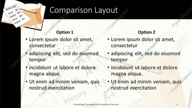Comparison presentation slide layout