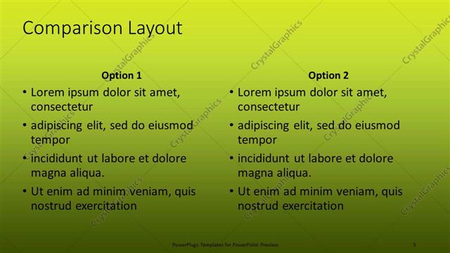Comparison presentation slide layout