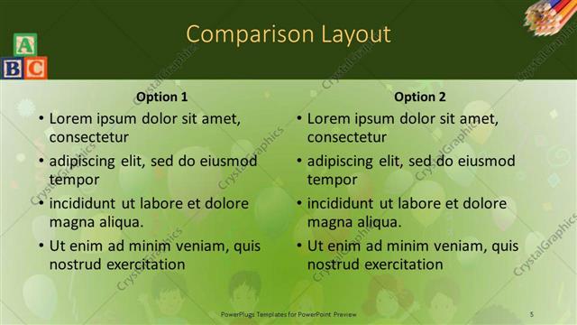 Comparison presentation slide layout