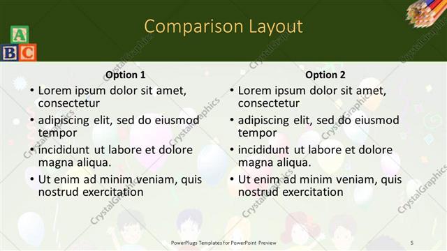 Comparison presentation slide layout