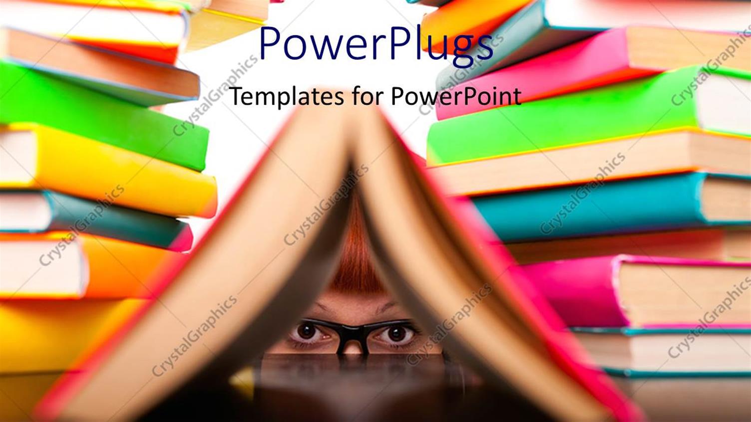 Featuring a Number of Colorful Books with a Kid Looking Through One