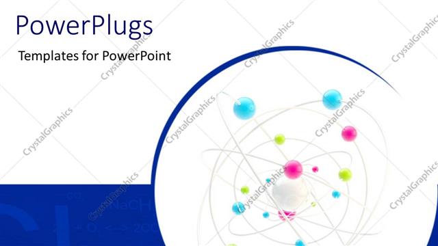  Presentation with science - Science symbol as a complex molecule with chemical formulas in background