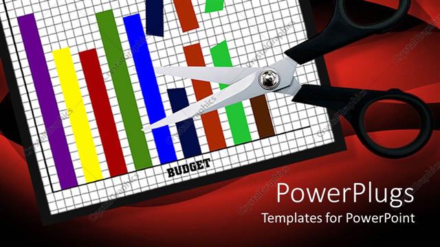  Presentation with paper cutting - Scissors cutting through a bar chart on a paper