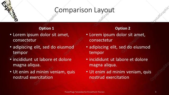 Comparison presentation slide layout