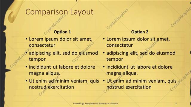 Comparison presentation slide layout