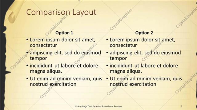 Comparison presentation slide layout