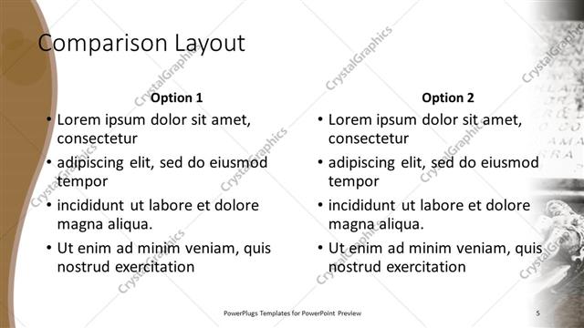 Comparison presentation slide layout