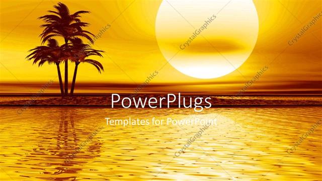  Presentation with sea sun - A sea with a umber of palm trees and sun in the background