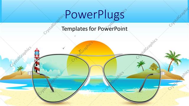  Presentation with sea sun - Sea view through sun glasses placed on beach sand