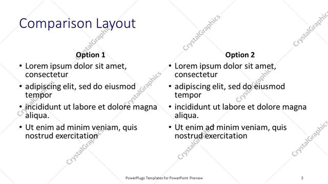 Comparison presentation slide layout