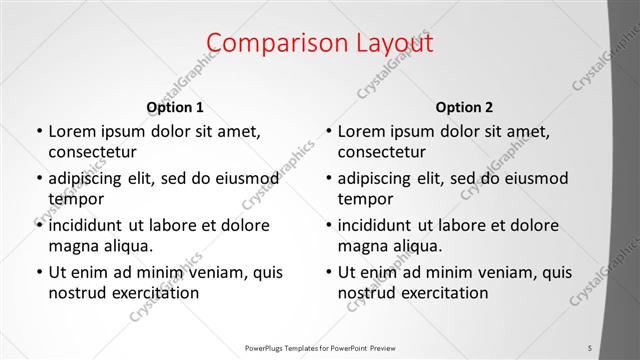 Comparison presentation slide layout