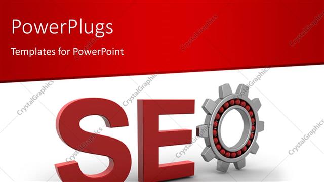  Presentation with search engine - Search Engine Optimization depiction with cog wheel as letter O