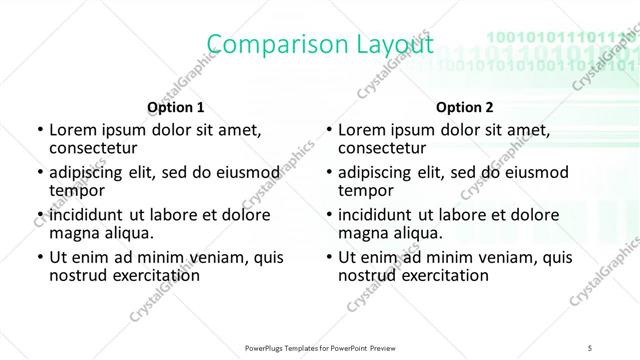 Comparison presentation slide layout