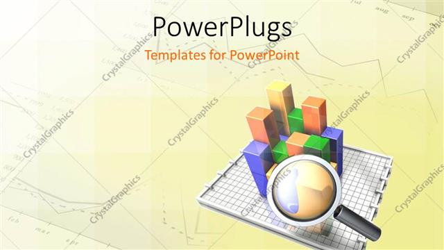  Presentation with hovering - Search glass hovering on 3D colored charts and line chart in background