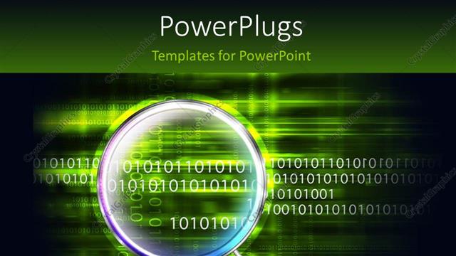  Presentation with data security - Search glass looking through digital background with binary digits