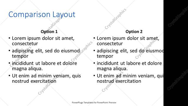 Comparison presentation slide layout