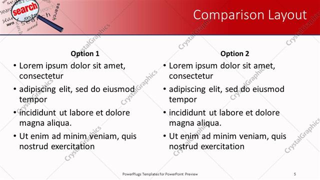 Comparison presentation slide layout