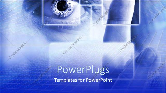  Presentation with eye - Security theme with fingerprint scan and eye scan on blue security background