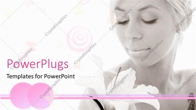  Presentation with serene - Serene looking lady holding white flower in white background