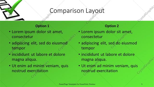 Comparison presentation slide layout