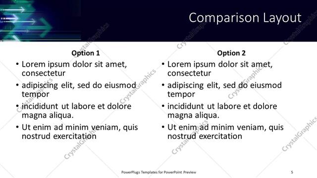 Comparison presentation slide layout