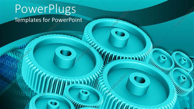  Presentation with numbers - Series of green gears on background of binary numbers