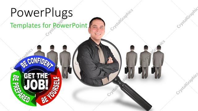  Presentation with job - A person with magnifying glass and white background