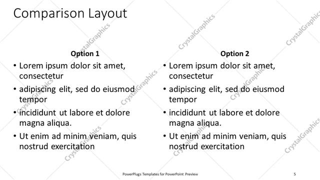 Comparison presentation slide layout