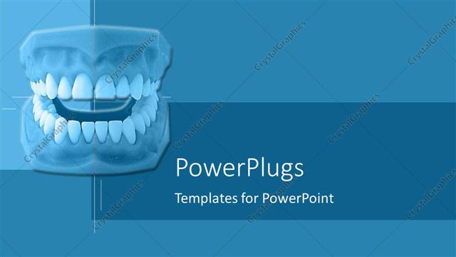  Presentation with dentures - Set of dentures on blue geometric background