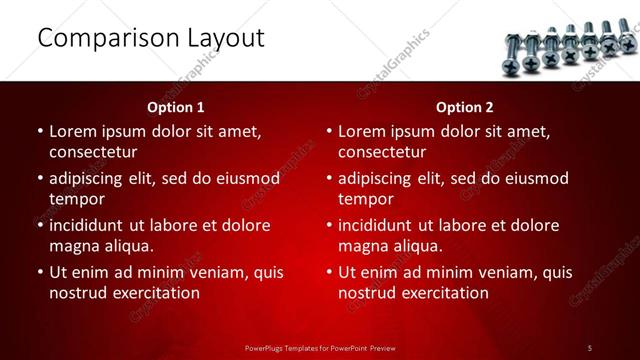 Comparison presentation slide layout
