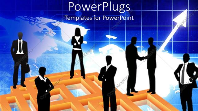  Presentation with women meeting - Seven business men and women standing over a graph background