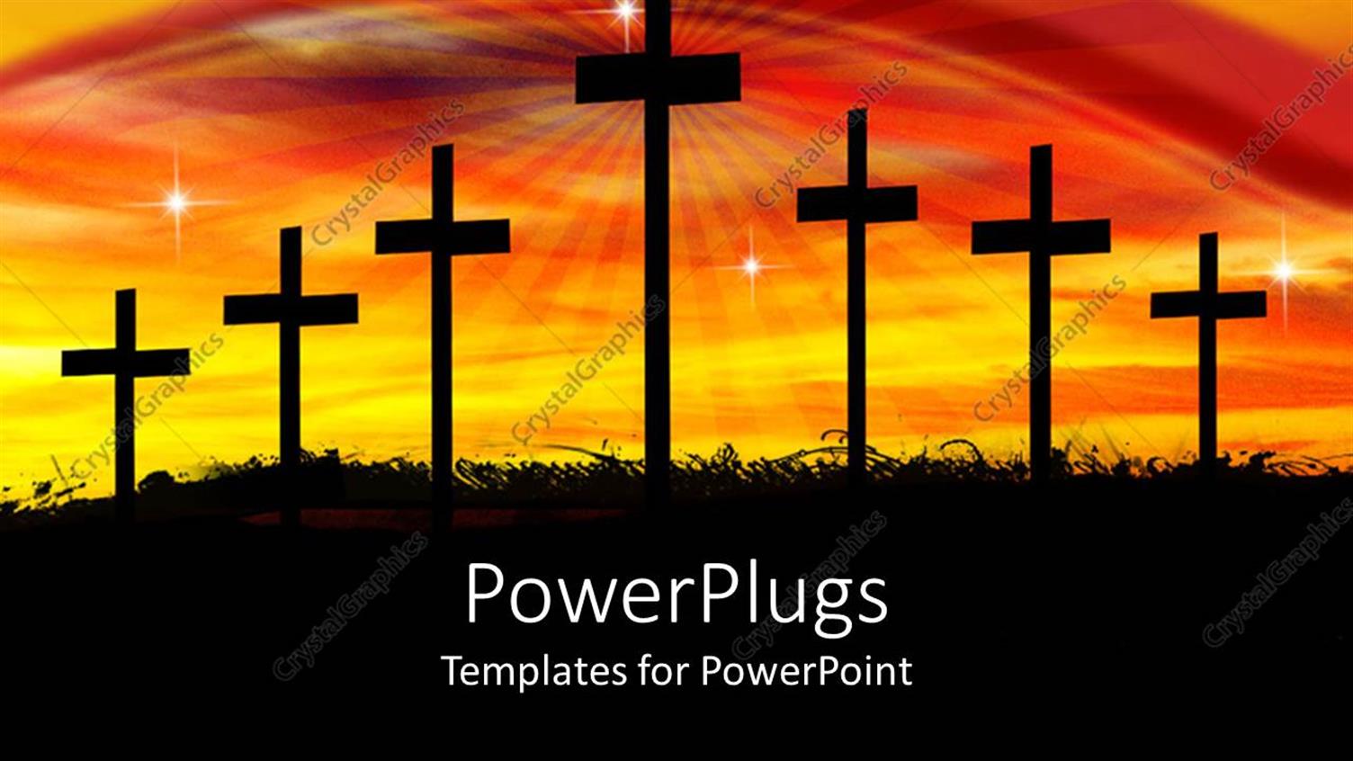 Featuring Seven Crosses with Stars and a Bright Shinning Sunset Light