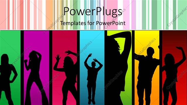  Presentation with colorful music - Seven different colorful tiles with people dancing and waving