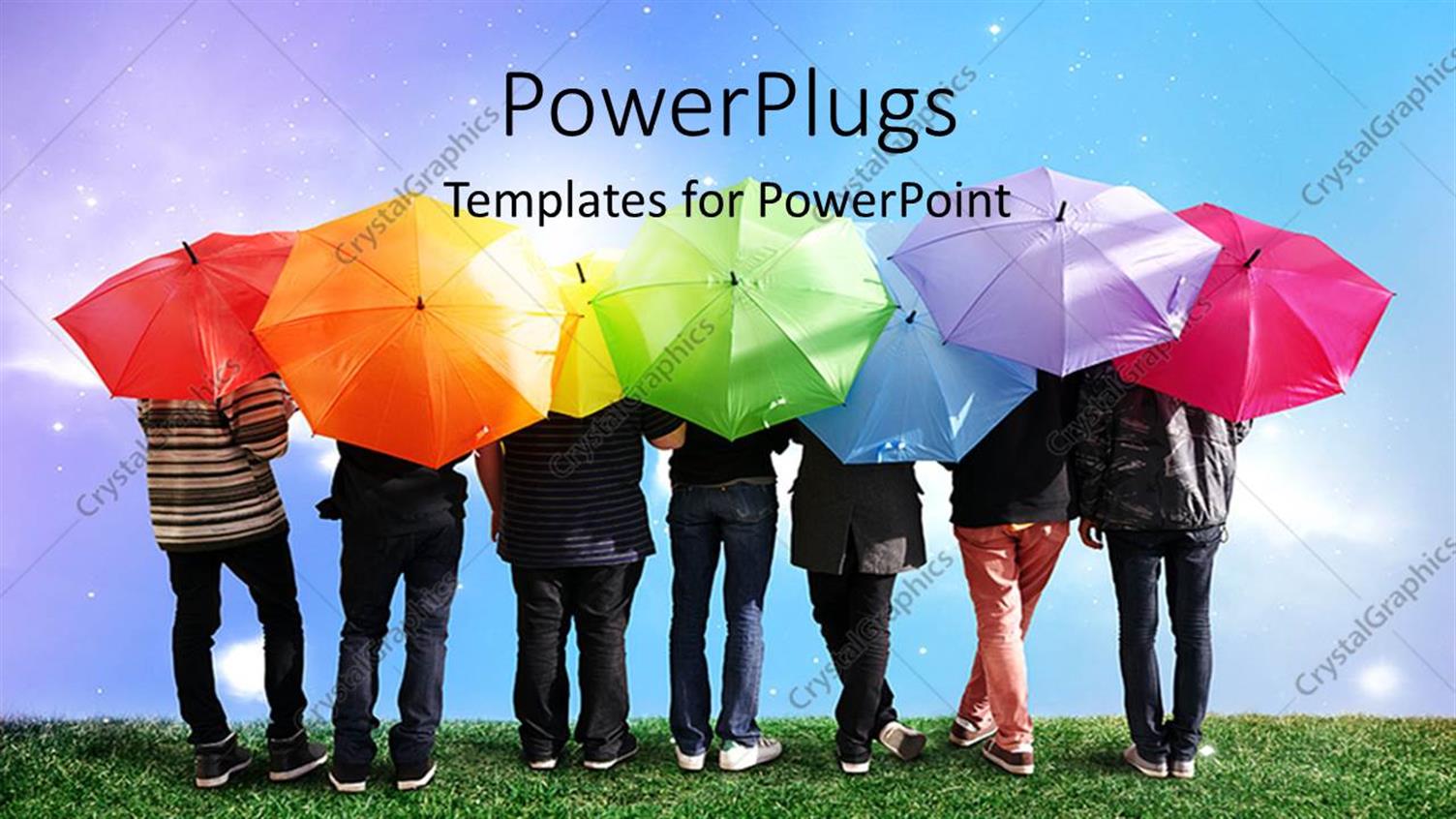 PowerPoint Template a lot of people with colorful umbrellas (13060)
