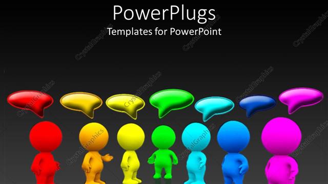  Presentation with think - Seven multi colored people with talk or think bubbles