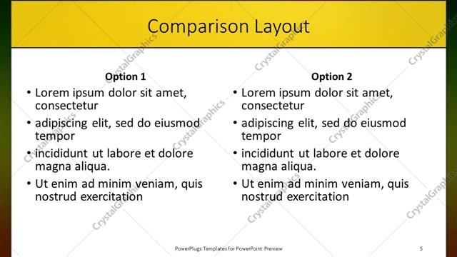 Comparison presentation slide layout