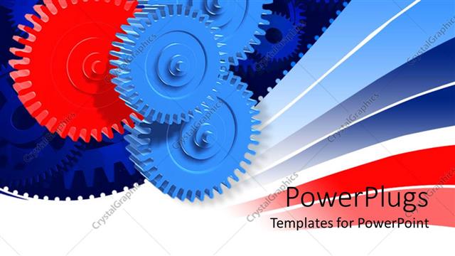  Presentation with gear - Several blue gears with one distinct red gear