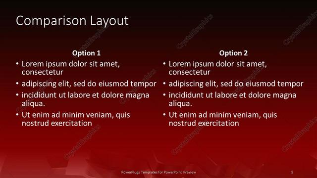 Comparison presentation slide layout
