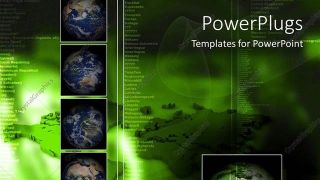  Presentation with green planet - Several depictions of planet earth on green background with list of country names