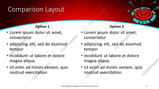 Comparison presentation slide layout