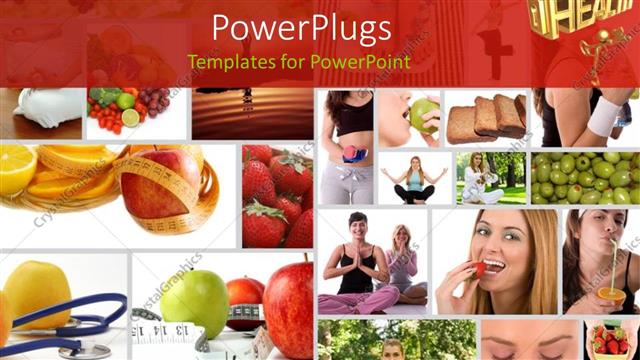  Presentation with tiles - Several tiles with depictions of humans food and measuring tape