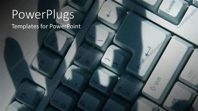  Presentation with hacking - Shadow of hand over computer keyboard hacking